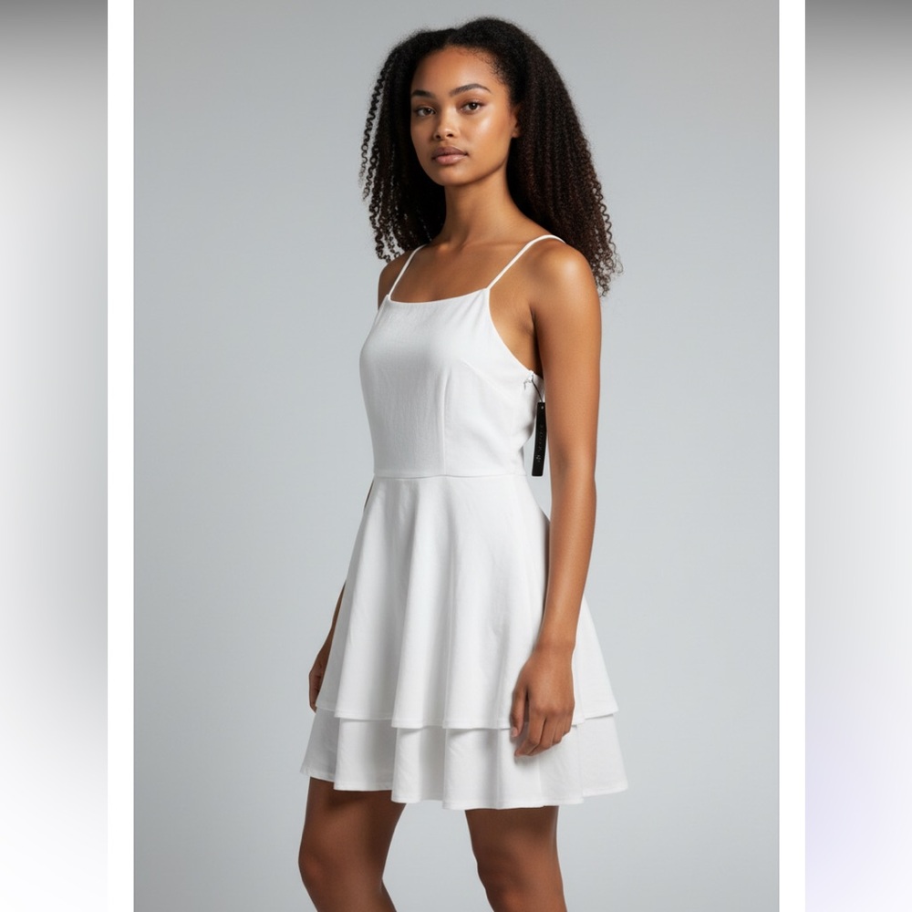 Trixxi White Sleeveless Dress Lace Back size L NEW